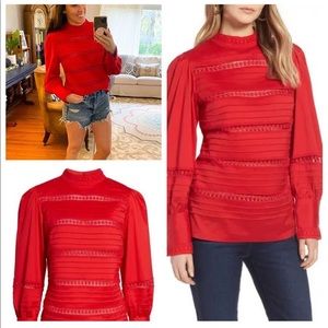Halogen Red Lace Inset Cotton Blend Blouse